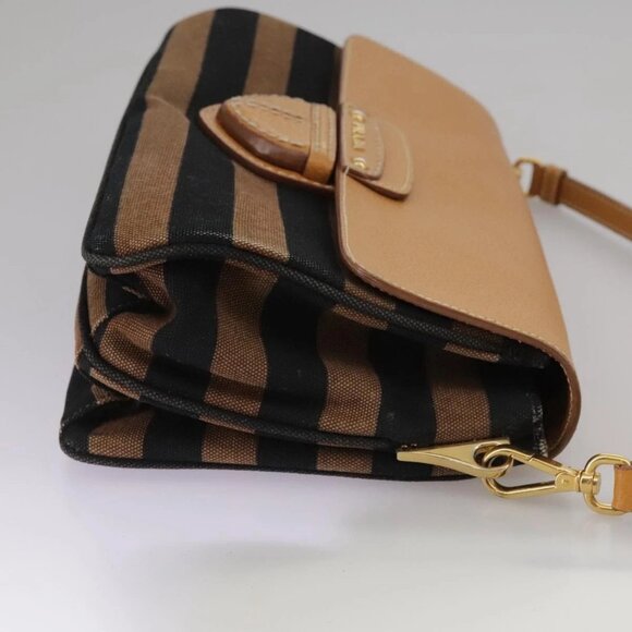 PRADA Shoulder Bag Canvas Brown Gold Auth - Picture 4 of 16